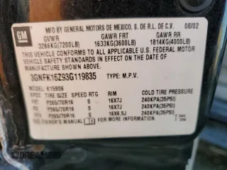 2003 Chevrolet Suburban Z71 with VIN 3GNFK16Z93G119835, listed as a Copart auction lot 44208115 with 0 mi miles and Non Repairable. Bid and sale history available at carsss.com. Image 13.