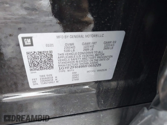 2021 Cadillac XT4 AWD Sport with VIN 1GYFZFR49MF065225, listed as a IAAI auction lot 41191994 with 58,095 mi miles and . Bid and sale history available at DreamBid. Image 9.