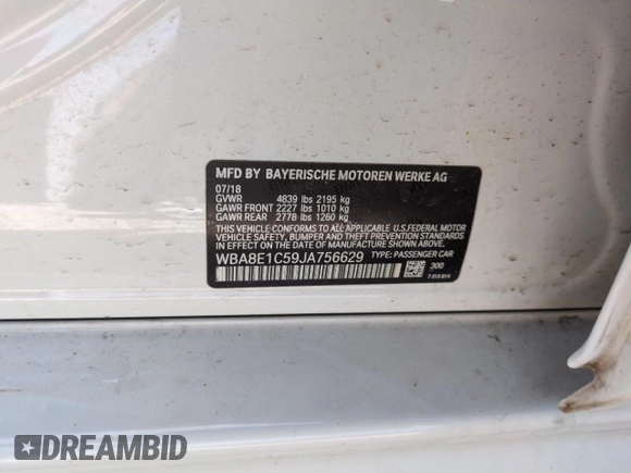 2018 BMW 3 Series 330e iPerformance with VIN WBA8E1C59JA756629, listed as a Copart auction lot 49061185 with 82,420 mi miles and Salvage Title. Bid and sale history available at carsss.com. Image 12.