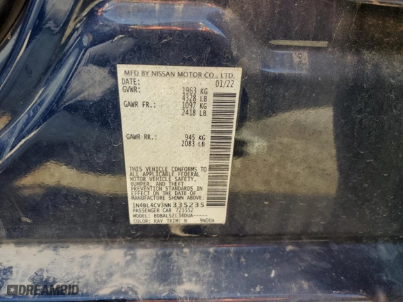 2022 Nissan Altima 2.5 SR with VIN 1N4BL4CV3NN335235, listed as a Copart auction lot 83911814 with 44,990 mi miles and Salvage Title. Bid and sale history available at carsss.com. Image 13.