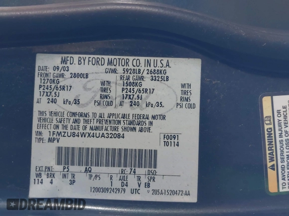 2004 Ford Explorer z VIN 1FMZU84WX4UA32084, wystawiony jako IAAI lot #41958563 z przebiegiem 229 924 mil mil oraz . Historia ofert i sprzedaży dostępna na DreamBid. Obrazek 9.