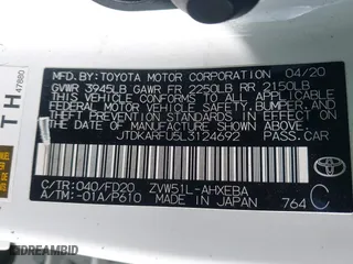 2020 Toyota Prius L Eco with VIN JTDKARFU5L3124692, listed as a IAAI auction lot 42019339 with 178,081 mi miles. Bid and sale history available at carsss.com. Image 9.