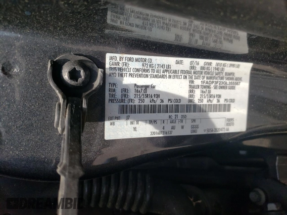 2016 Ford Focus SE z VIN 1FADP3F23GL355587, wystawiony jako Copart lot #53462345 z przebiegiem 101 628 mil mil oraz Szkoda całkowita • Salvage title. Historia ofert i sprzedaży dostępna na DreamBid. Obrazek 12.