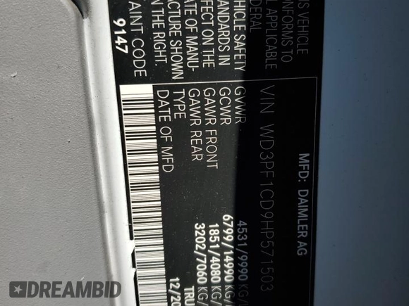 2017 Mercedes-Benz Sprinter with VIN WD3PF1CD9HP571503, listed as a Copart auction lot 50761765 with 387,345 mi miles and Salvage Title. Bid and sale history available at DreamBid. Image 12.