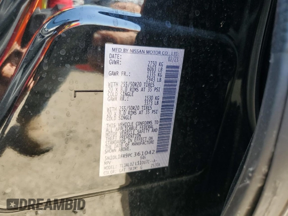 2023 Infiniti QX60 Luxe с VIN 5N1DL1FR9PC361042, выставлен на аукционе Copart как лот 52541345 с пробегом 34 649 миль миль и Списание • Salvage title. История ставок и продаж доступна на DreamBid. Изображение 13.