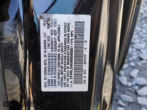 2011 Honda Odyssey EX-L with VIN 5FNRL5H69BB080861, listed as a Copart auction lot 53690005 with 206,646 mi miles and Salvage Title. Bid and sale history available at DreamBid. Image 13.