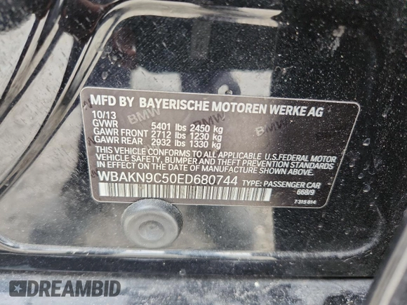 2014 BMW 5 Series 550i with VIN WBAKN9C50ED680744, listed as a Copart auction lot 64983425 with 161,172 mi miles and Clean title. Bid and sale history available at DreamBid. Image 12.