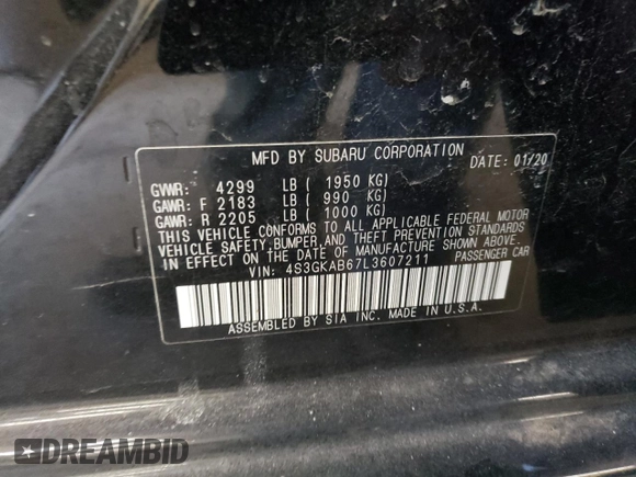 2020 Subaru Impreza z VIN 4S3GKAB67L3607211, wystawiony jako Copart lot #46875435 z przebiegiem 51 305 mil mil oraz Szkoda całkowita • Salvage title. Historia ofert i sprzedaży dostępna na DreamBid. Obrazek 12.