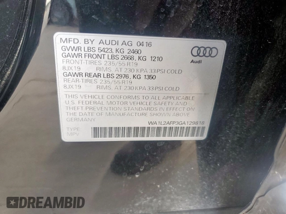 2016 Audi Q5 Premium Plus с VIN WA1L2AFP3GA129818, выставлен на аукционе Copart как лот 62860965 с пробегом 90 378 миль миль и Списание • Salvage title. История ставок и продаж доступна на DreamBid. Изображение 13.