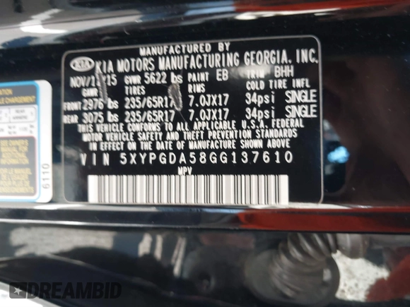 2016 Kia Sorento LX with VIN 5XYPGDA58GG137610, listed as a IAAI auction lot 41739192 with 141,516 mi miles and . Bid and sale history available at DreamBid. Image 9.