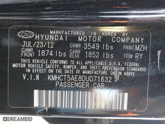 2013 Hyundai Accent GL with VIN KMHCT5AE8DU071632, listed as a Copart auction lot 76982384 with 100,067 mi miles and Salvage Title. Bid and sale history available at carsss.com. Image 12.