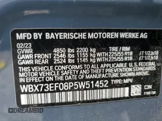 2023 BMW X1 xDrive28i with VIN WBX73EF08P5W51452, listed as a Copart auction lot 58420175 with 30,404 mi miles and Salvage title. Bid and sale history available at DreamBid. Image 13.