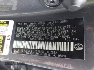 2022 Lexus ES 350 z VIN 58ADZ1B12NU125587, wystawiony jako IAAI lot #41293742 z przebiegiem 52 570 mil mil oraz . Historia ofert i sprzedaży dostępna na DreamBid. Obrazek 9.