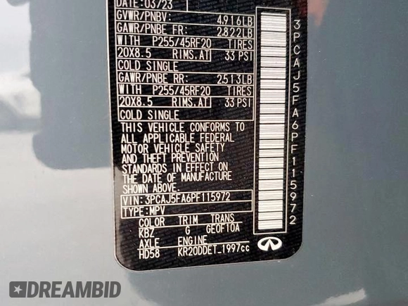 2023 Infiniti QX50 Sport z VIN 3PCAJ5FA6PF115972, wystawiony jako Copart lot #45992055 z przebiegiem 27 121 mil mil oraz Szkoda całkowita • Salvage title. Historia ofert i sprzedaży dostępna na DreamBid. Obrazek 13.