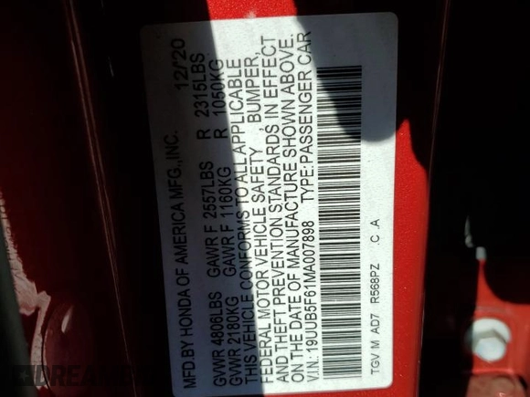 2021 Acura TLX w/Advance Package with VIN 19UUB5F61MA007898, listed as a Copart auction lot 42235475 with 37,358 mi miles and Salvage Title. Bid and sale history available at carsss.com. Image 12.