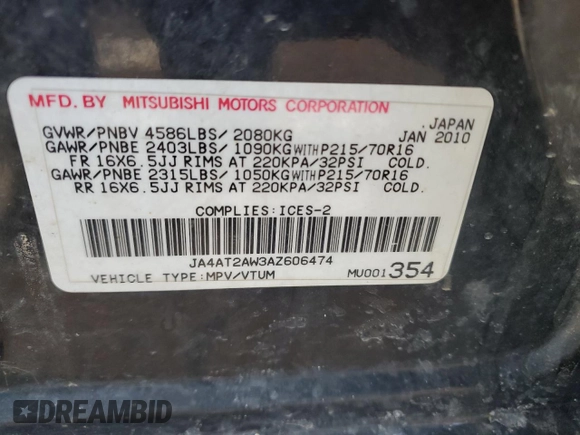 2010 Mitsubishi Outlander z VIN JA4AT2AW3AZ606474, wystawiony jako Copart lot #46881515 z przebiegiem 252 974 mil mil oraz Czysty tytuł • Clean title. Historia ofert i sprzedaży dostępna na DreamBid. Obrazek 13.