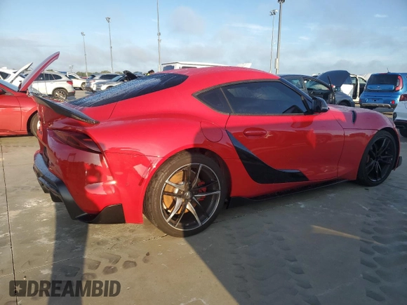2021 Toyota GR Supra 3.0 with VIN WZ1DB0C02MW043752, listed as a Copart auction lot 73785324 with 53,345 mi miles and Salvage Title. Bid and sale history available at carsss.com. Image 3.