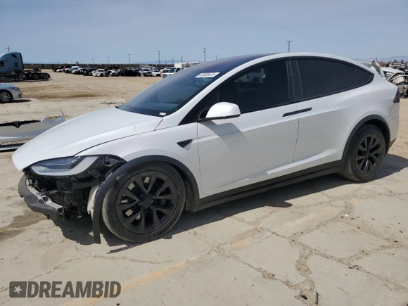2022 Tesla Model X with VIN 7SAXCBE52NF362994, listed as a Copart auction lot 49850475 with 55,506 mi miles and Salvage Title. Bid and sale history available at DreamBid. Image 1.