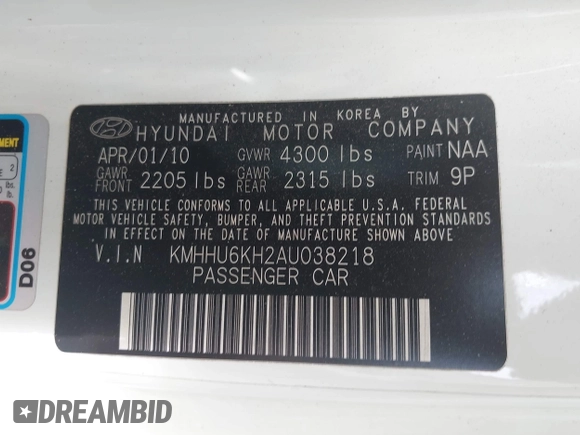 2010 Hyundai Genesis Coupe с VIN KMHHU6KH2AU038218, выставлен на аукционе IAAI как лот 42437658 с пробегом 172 440 миль миль и . История ставок и продаж доступна на DreamBid. Изображение 9.