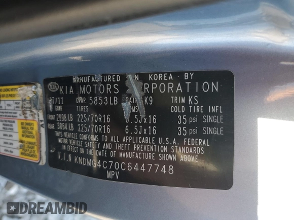 2012 Kia Sedona LX with VIN KNDMG4C70C6447748, listed as a Copart auction lot 71377294 with 146,057 mi miles and Salvage Title. Bid and sale history available at carsss.com. Image 15.