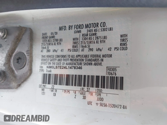 2020 Ford Transit Connect XL z VIN NM0LS7E24L1478346, wystawiony jako IAAI lot #42273666 z przebiegiem 47 631 mil mil oraz . Historia ofert i sprzedaży dostępna na DreamBid. Obrazek 8.