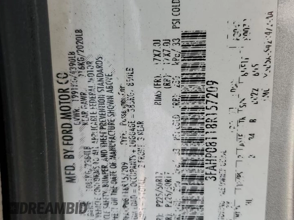 2008 Ford Fusion SEL with VIN 3FAHP08118R157209, listed as a Copart auction lot 50810985 with 188,354 mi miles and Clean Title. Bid and sale history available at carsss.com. Image 12.