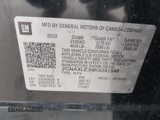2019 Chevrolet Equinox LT with VIN 2GNAXLEX6K6241649, listed as a IAAI auction lot 41758544 with 82,813 mi miles and . Bid and sale history available at DreamBid. Image 9.