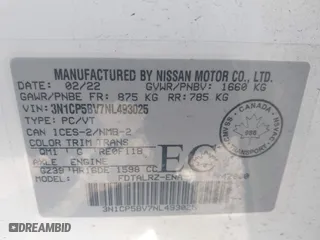 2022 Nissan Kicks S with VIN 3N1CP5BV7NL493025, listed as a IAAI auction lot 41210403 with 43,549 mi miles. Bid and sale history available at carsss.com. Image 9.