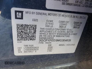 2021 Chevrolet Silverado 1500 LT Trail Boss with VIN 3GCPYFED1MG304039, listed as a Copart auction lot 53275365 with 47,271 mi miles and Salvage Title. Bid and sale history available at DreamBid. Image 12.