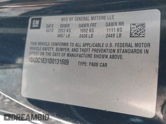 2013 Cadillac CTS Performance with VIN 1G6DC1E31D0131609, listed as a IAAI auction lot 41756903 with 93,296 mi miles and . Bid and sale history available at DreamBid. Image 9.