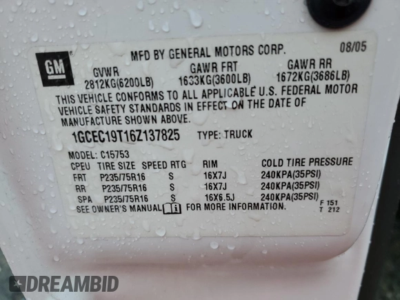 2006 Chevrolet Silverado 1500 LT1 with VIN 1GCEC19T16Z137825, listed as a Copart auction lot 43432455 with 64,477 mi miles and Salvage Title. Bid and sale history available at DreamBid. Image 12.