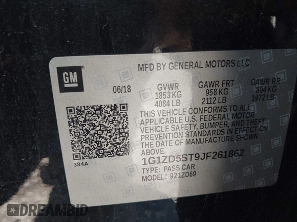 2018 Chevrolet Malibu LT with VIN 1G1ZD5ST9JF261862, listed as a IAAI auction lot 42090870 with 56,132 mi miles. Bid and sale history available at carsss.com. Image 9.