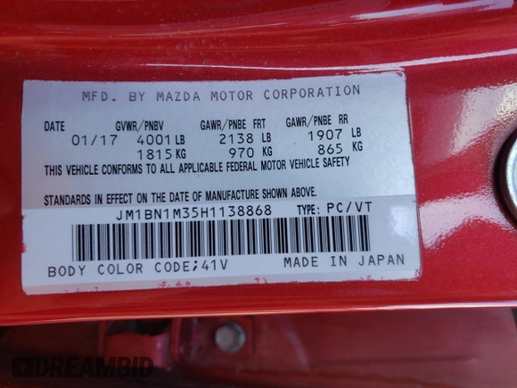 2017 Mazda 3 Grand Touring with VIN JM1BN1M35H1138868, listed as a Copart auction lot 87819445 with 118,017 mi miles and Salvage Title. Bid and sale history available at DreamBid. Image 10.
