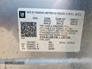 2020 GMC Terrain SLE with VIN 3GKALMEV8LL180783, listed as a Copart auction lot 60984115 with 125,021 mi miles and Salvage title. Bid and sale history available at DreamBid. Image 14.