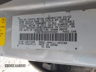 2002 Toyota Prius with VIN JT2BK18U620056925, listed as a IAAI auction lot 42169272 with 236,458 mi miles and . Bid and sale history available at DreamBid. Image 9.