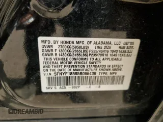 2005 Honda Pilot EX-L z VIN 5FNYF18585B066439, wystawiony jako Copart lot #48514715 z przebiegiem 157 781 mil mil oraz Szkody całkowita. Historia ofert i sprzedaży dostępna na DreamBid. Obrazek 12.