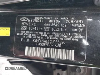 2012 Hyundai Accent SE with VIN KMHCU5AE1CU035390, listed as a IAAI auction lot 41765900 with 127,685 mi miles. Bid and sale history available at carsss.com. Image 9.