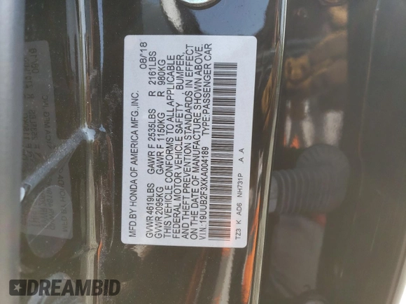 2019 Acura TLX with VIN 19UUB2F3XKA004189, listed as a Copart auction lot 51548793 with 86,359 mi miles. Bid and sale history available at carsss.com. Image 12.