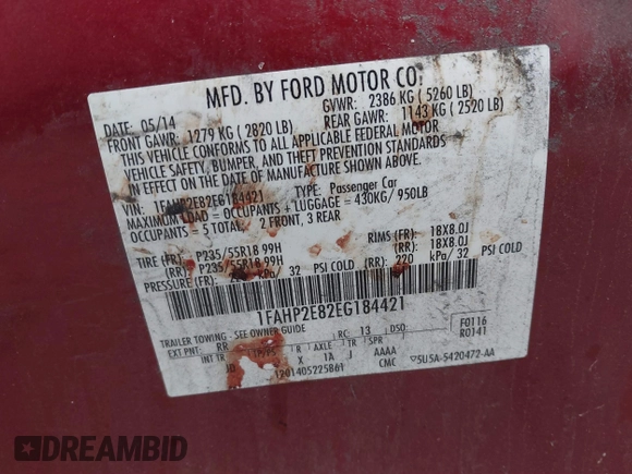 2014 Ford Taurus SEL with VIN 1FAHP2E82EG184421, listed as a IAAI auction lot 41505539 with 1 mi miles. Bid and sale history available at carsss.com. Image 9.