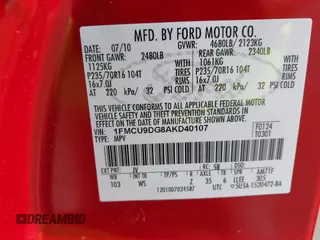 2010 Ford Escape XLT с VIN 1FMCU9DG8AKD40107, выставлен на аукционе IAAI как лот 42405128 с пробегом 168 383 миль миль и . История ставок и продаж доступна на DreamBid. Изображение 9.