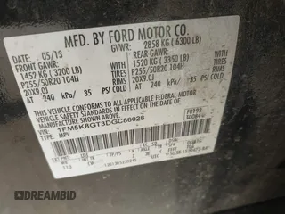 2013 Ford Explorer Sport z VIN 1FM5K8GT3DGC86028, wystawiony jako IAAI lot #40596140 z przebiegiem 136 292 mil mil oraz . Historia ofert i sprzedaży dostępna na DreamBid. Obrazek 9.