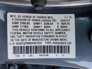 2019 Honda Civic Sport with VIN 2HGFC2F84KH507235, listed as a Copart auction lot 82616034 with 95,751 mi miles and Salvage title. Bid and sale history available at DreamBid. Image 14.