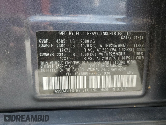 2014 Subaru Outback 2.5i Limited with VIN 4S4BRBLC3E3271930, listed as a Copart auction lot 67383434 with 169,444 mi miles and Salvage Title. Bid and sale history available at carsss.com. Image 13.