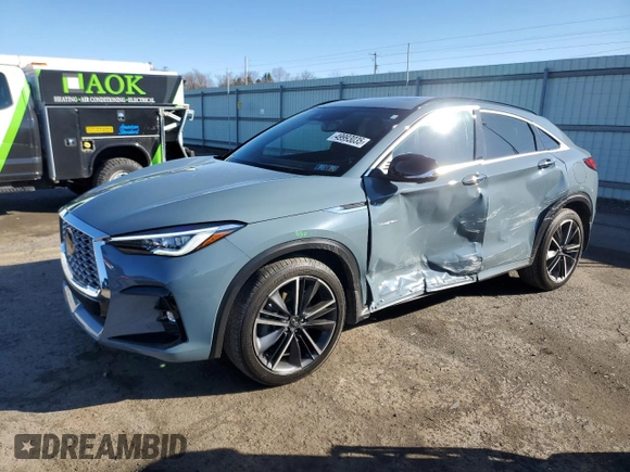 2023 Infiniti QX55 Essential with VIN 3PCAJ5KR2PF123868, listed as a Copart auction lot 49993035 with 10,009 mi miles and Salvage Title. Bid and sale history available at DreamBid. Image 1.