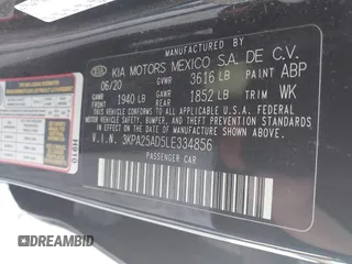 2020 Kia Rio S with VIN 3KPA25AD5LE334856, listed as a IAAI auction lot 40650463 with 163,076 mi miles and . Bid and sale history available at DreamBid. Image 9.
