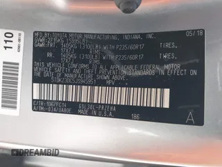 2018 Toyota Sienna LE Auto Access Seat with VIN 5TDKZ3DC5JS945951, listed as a IAAI auction lot 41689856 with 103,537 mi miles. Bid and sale history available at carsss.com. Image 9.