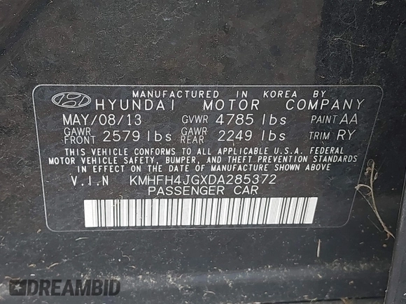 2013 Hyundai Azera с VIN KMHFH4JGXDA285372, выставлен на аукционе IAAI как лот 42697971 с пробегом 220 041 миль миль и . История ставок и продаж доступна на DreamBid. Изображение 9.