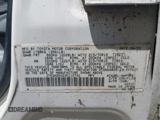 2003 Toyota RAV4 z VIN JTEGH20V230110742, wystawiony jako IAAI lot #42361323 z przebiegiem 105 474 mil mil oraz . Historia ofert i sprzedaży dostępna na DreamBid. Obrazek 9.