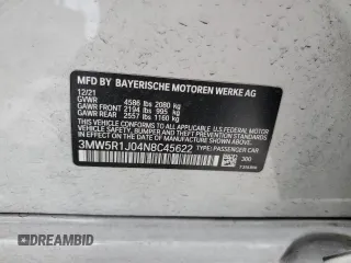 2022 BMW 3 Series 330i z VIN 3MW5R1J04N8C45622, wystawiony jako Copart lot #55467275 z przebiegiem 42 977 mil mil oraz Szkoda całkowita • Salvage title. Historia ofert i sprzedaży dostępna na DreamBid. Obrazek 12.
