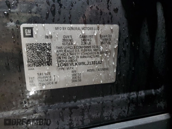2020 Chevrolet Traverse LS with VIN 1GNEVLKW9LJ133162, listed as a Copart auction lot 87523475 with 67,004 mi miles and Salvage Title. Bid and sale history available at carsss.com. Image 13.